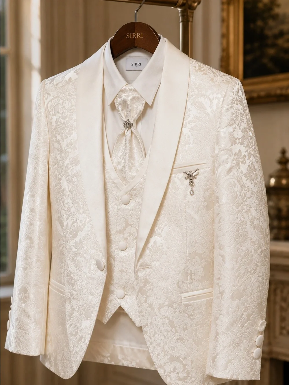 SIRRI Boys Ivory Jacquard 5 Piece Tuxedo Suit Age 11 Wedding Communion Formal